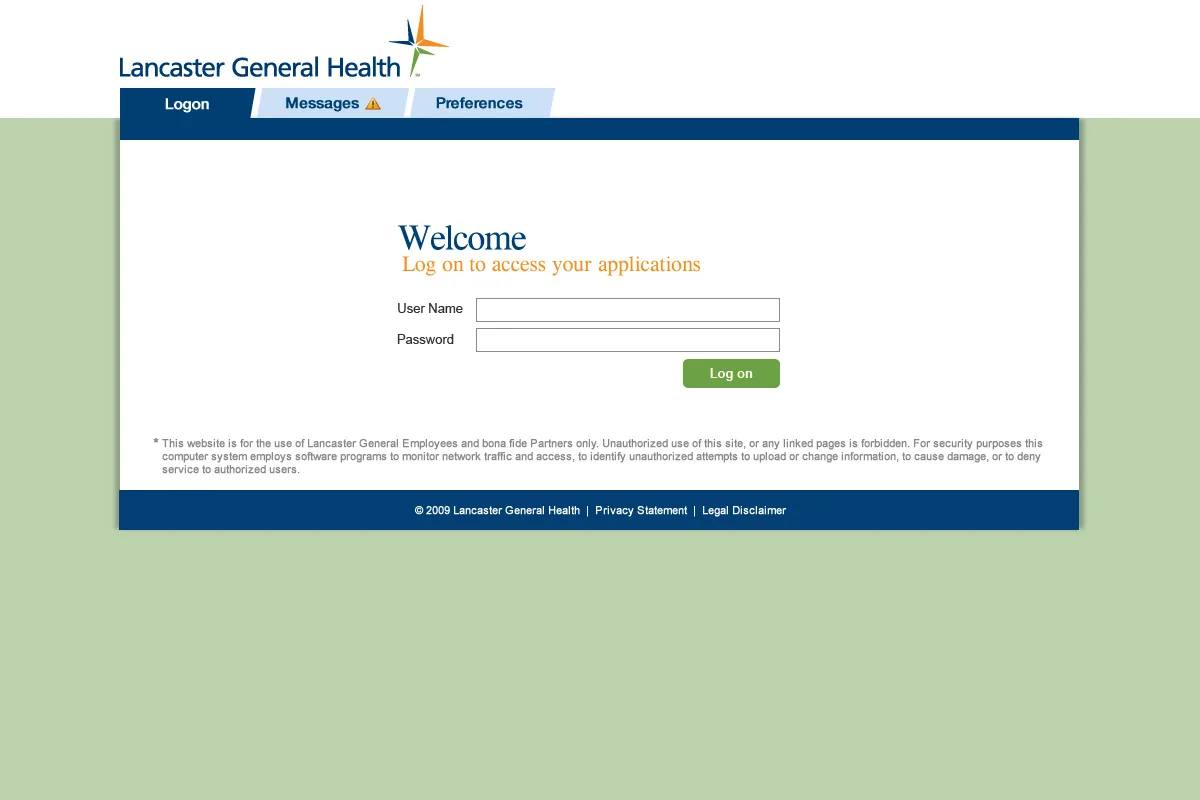 Lancaster General Health: Web Interface: Citrix Web Interface login page