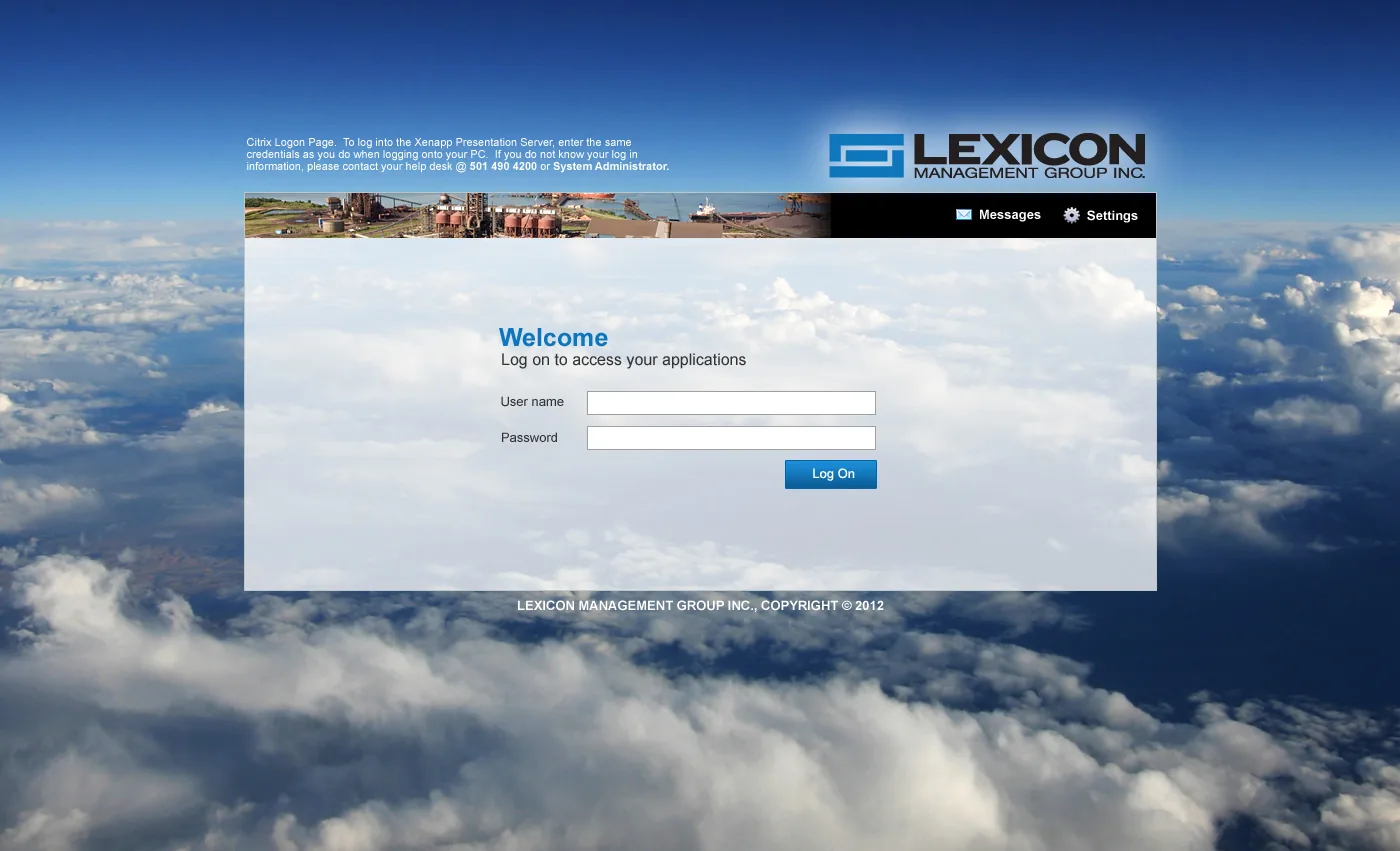 Lexicon Management Group Inc: Web Interface: Citrix Web Interface login page