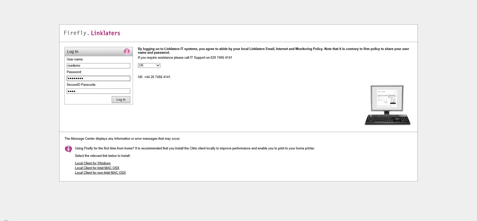 Linklaters: Web Interface: Citrix Web Interface login page
