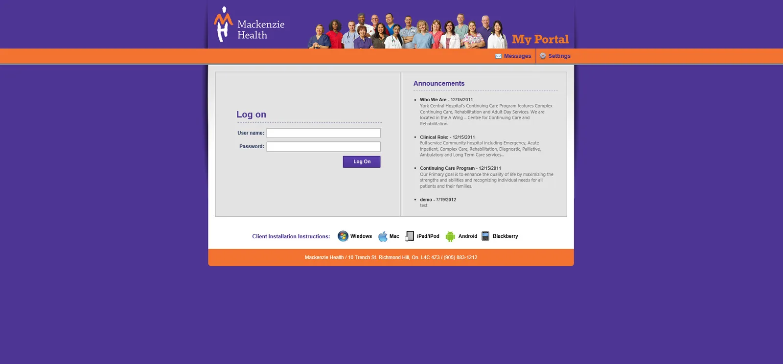 Mackenzie Health: Web Interface: Citrix Web Interface login page
