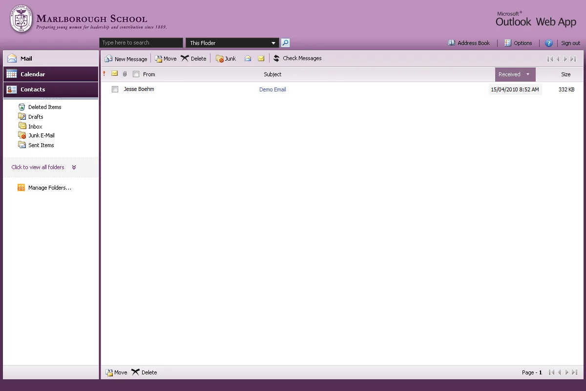 Marlborough School: OWA: Microsoft OWA screenshot 3