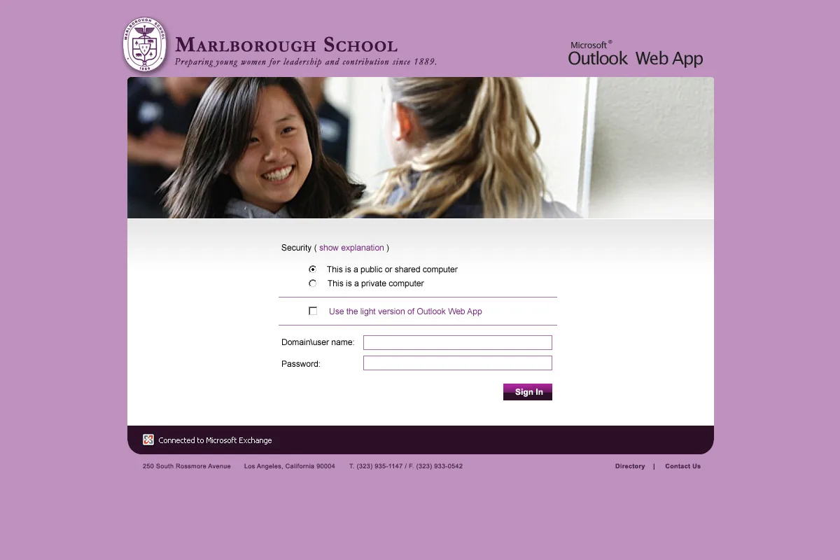 Marlborough School: OWA: Microsoft OWA login page