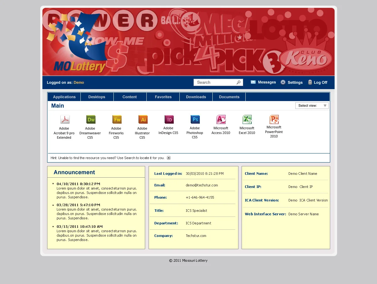 Missouri Lottery: Web Interface: Citrix Web Interface screenshot 2