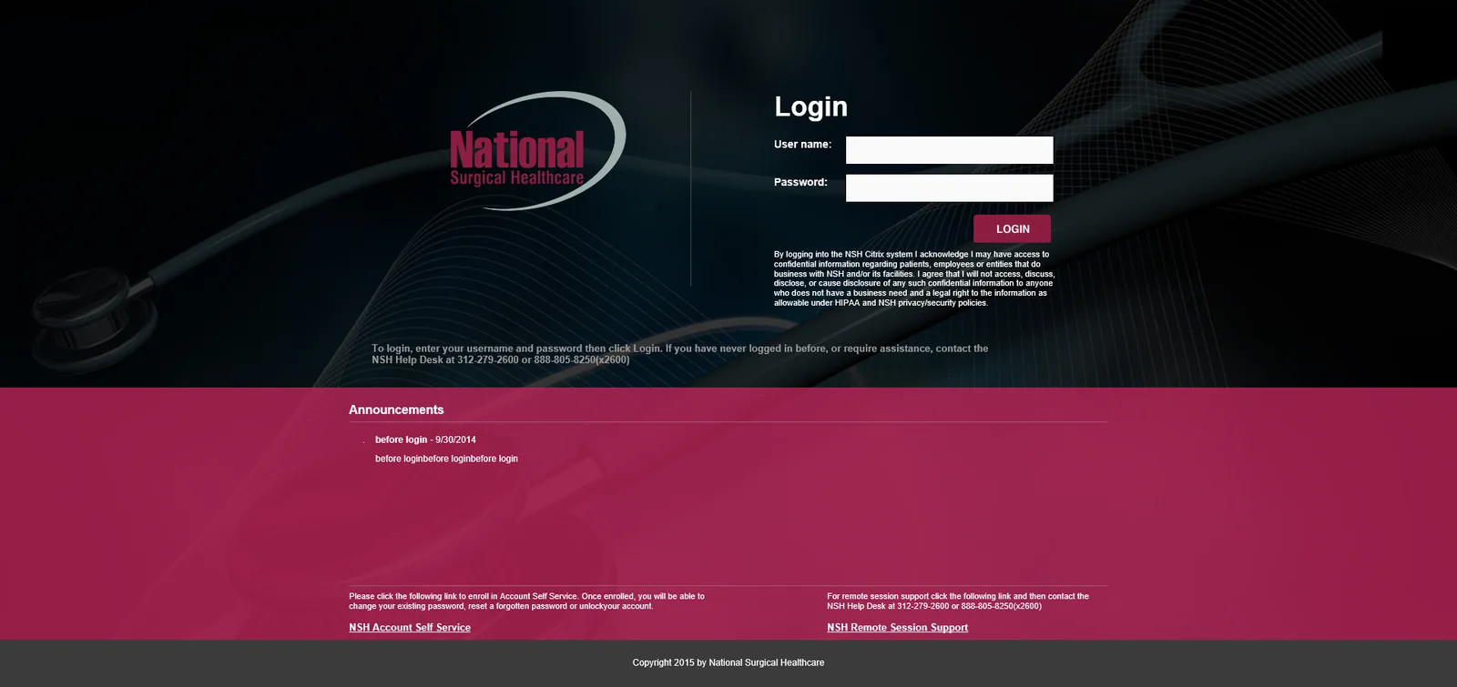 National Surgical Healthcare: StoreFront: Citrix StoreFront login page