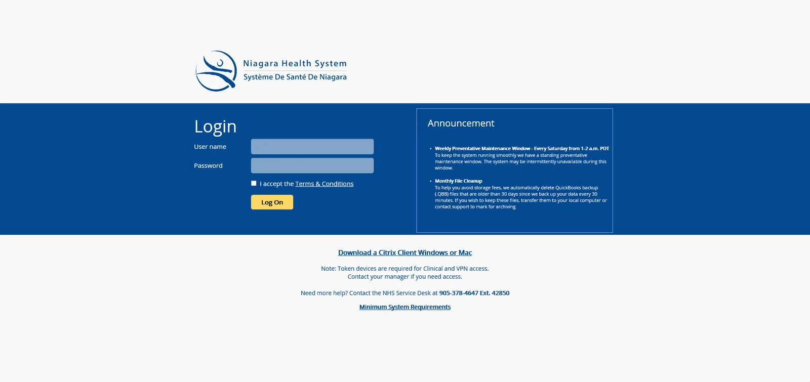 Niagara Health: NetScaler: Citrix NetScaler login page