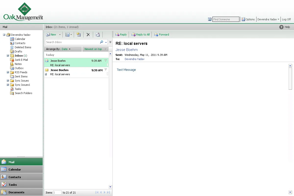 Oak Management: OWA: Microsoft OWA screenshot 2