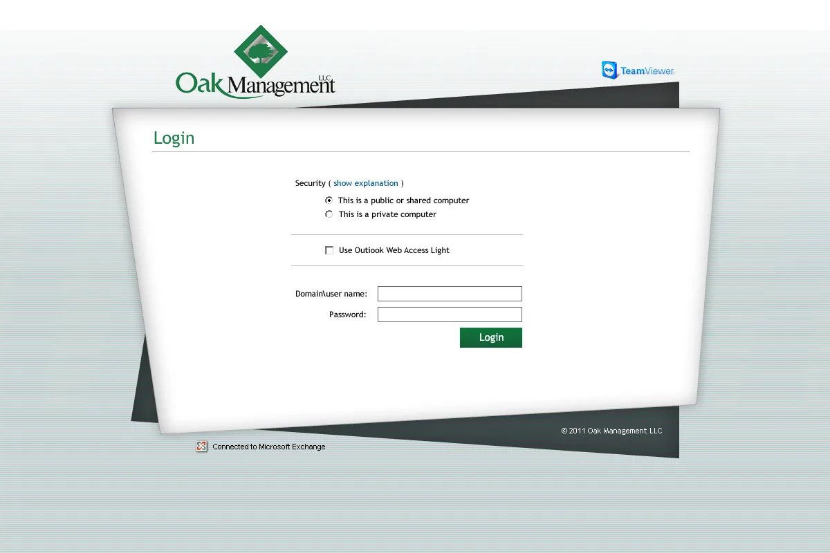 Oak Management: OWA: Microsoft OWA login page