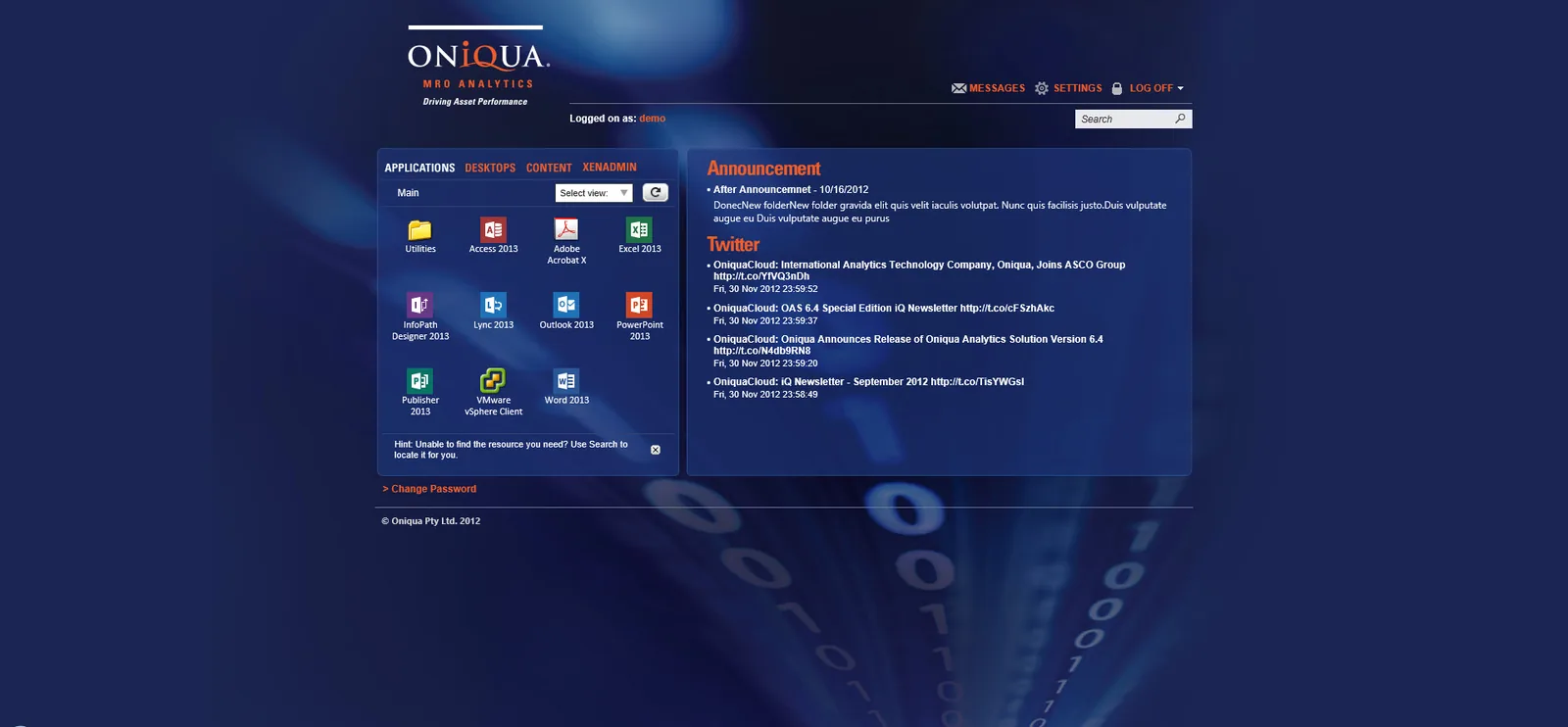 Oniqua: Web Interface: Citrix Web Interface screenshot 2