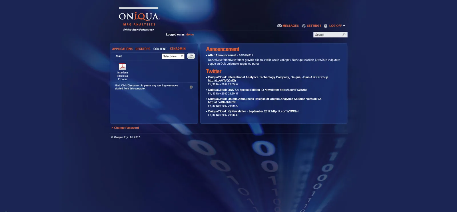 Oniqua: Web Interface: Citrix Web Interface screenshot 4