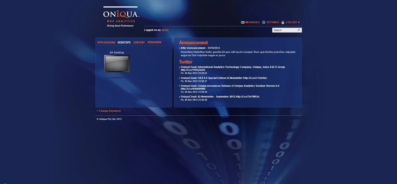 Oniqua: Web Interface: Citrix Web Interface screenshot 3