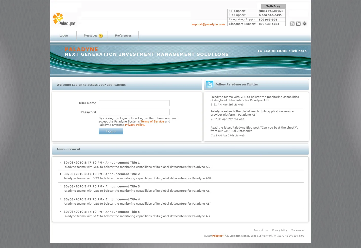 Paladyne Systems: Web Interface: Citrix Web Interface login page