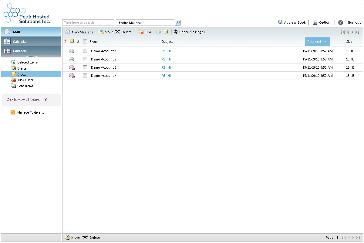 Peak Hosted Solutions: OWA: Microsoft OWA screenshot 3