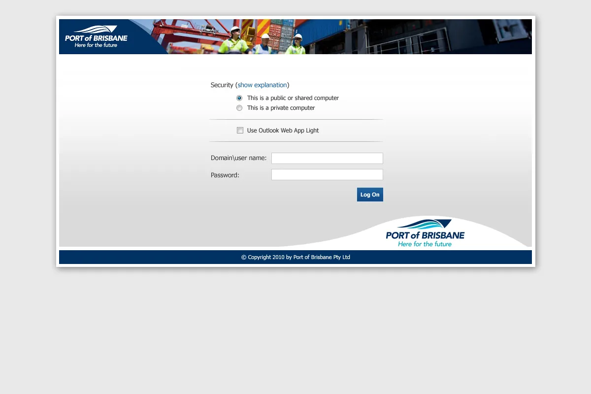 Port of Brisbane: OWA: Microsoft OWA login page