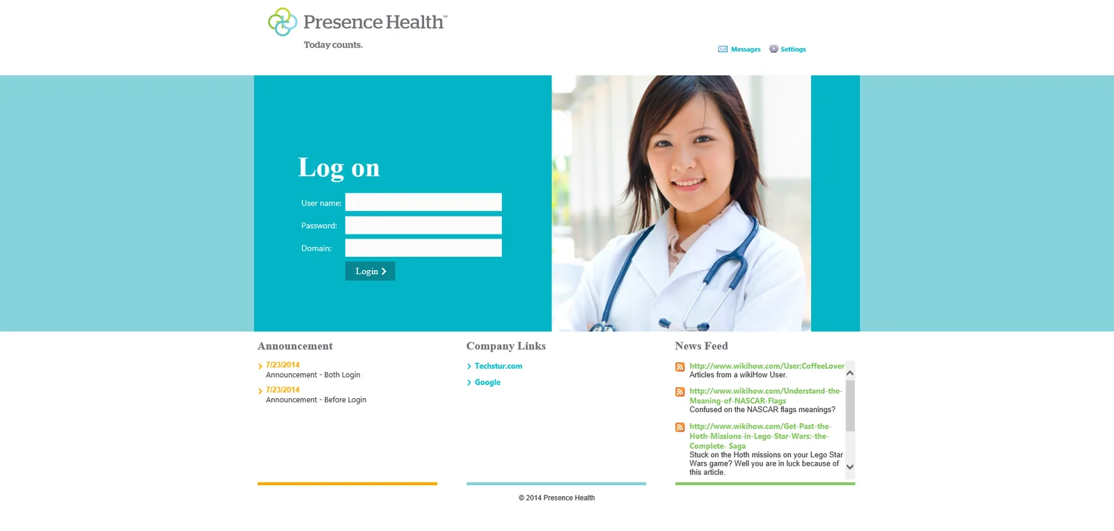 Presence Health: Web Interface: Citrix Web Interface login page