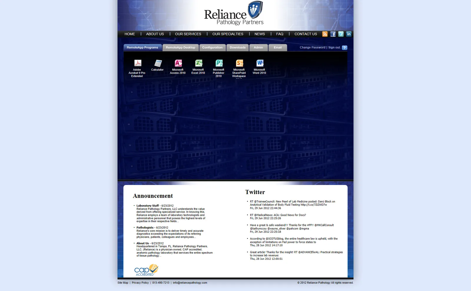 Reliance Pathology: RD Web: Microsoft RD Web screenshot 2