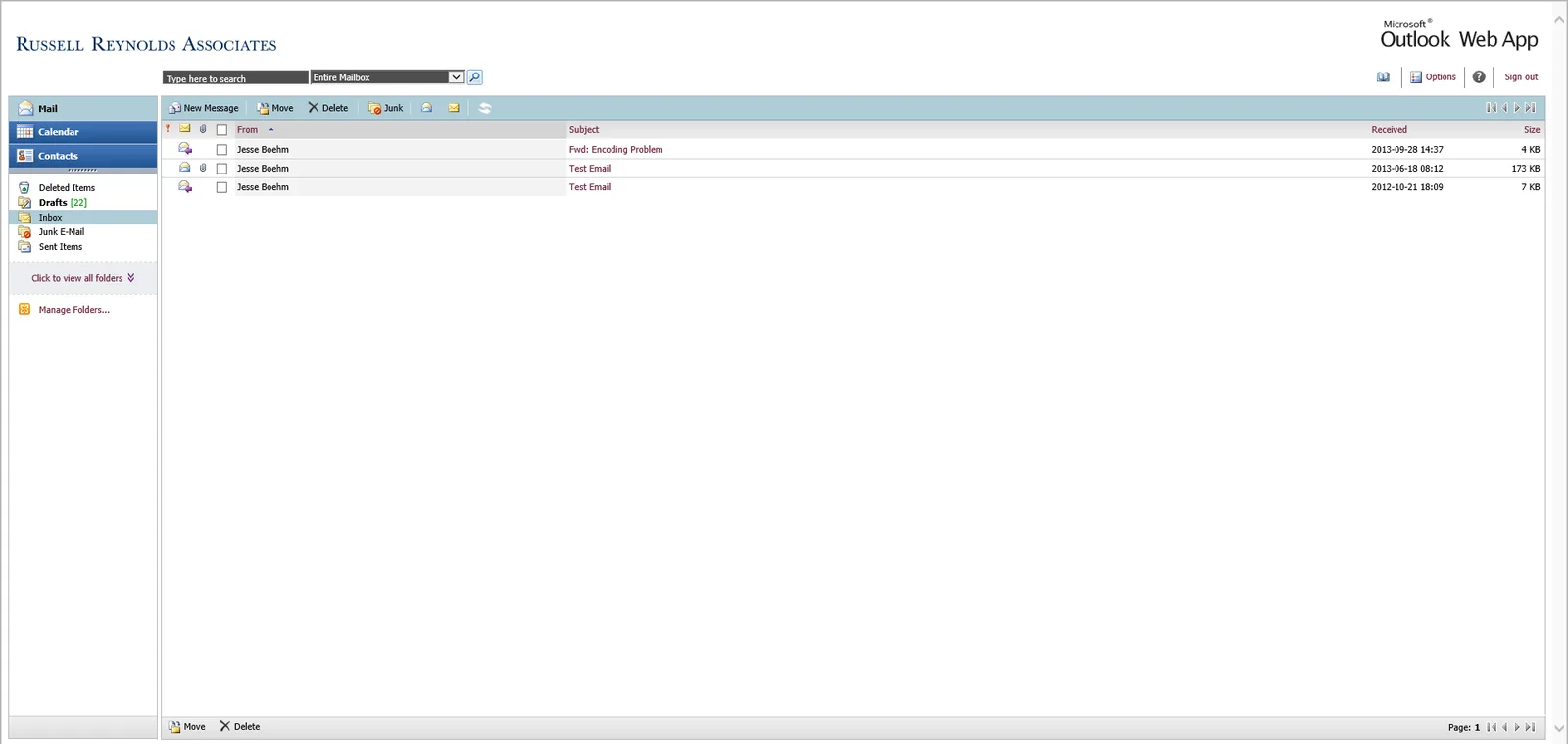 Russell Reynolds Associates: OWA: Microsoft OWA screenshot 2
