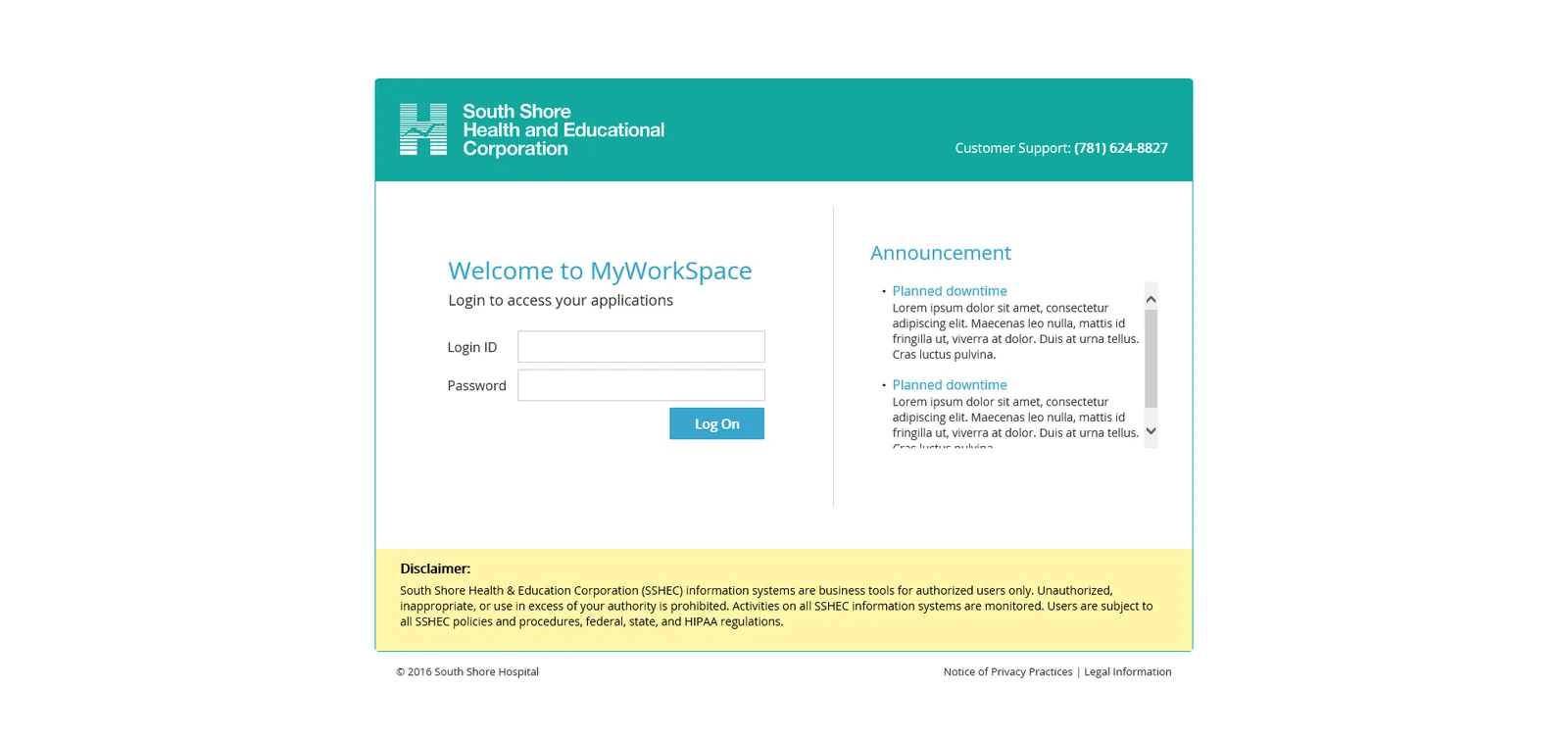 South Shore Hospital: NetScaler: Citrix NetScaler login page