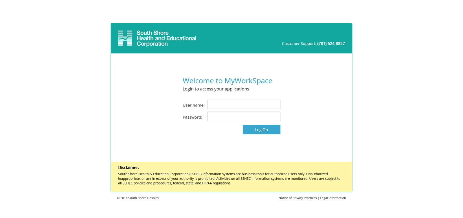 South Shore Hospital: StoreFront: Citrix StoreFront login page