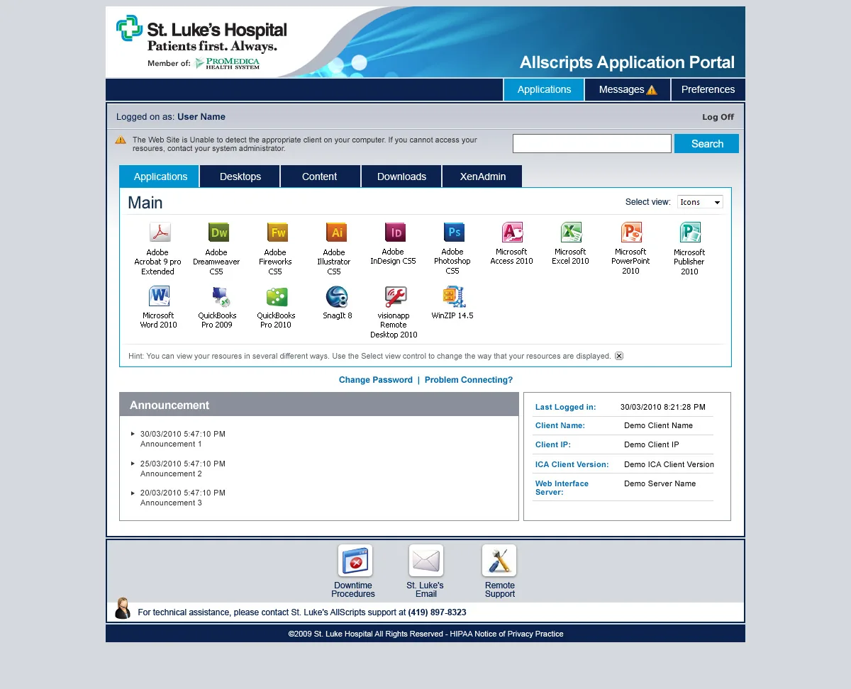 St. Lukes Hospital: Web Interface: Citrix Web Interface screenshot 2