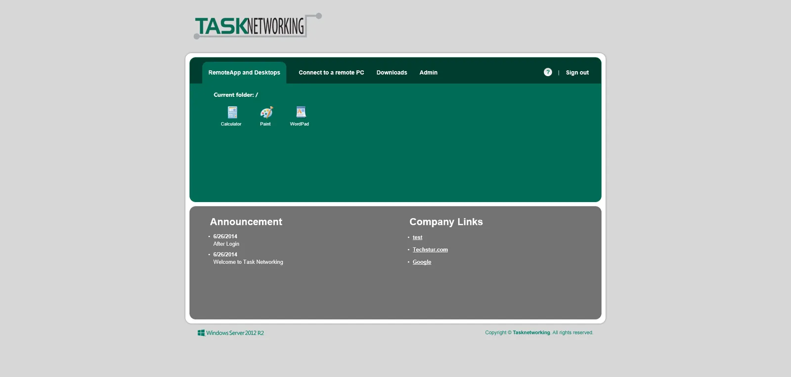 Task Networking: RD Web: Microsoft RD Web screenshot 2