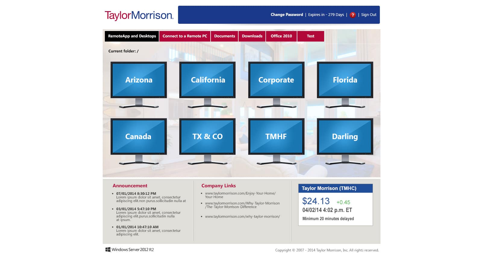 Taylor Morrison: Microsoft RD Web screenshot 2