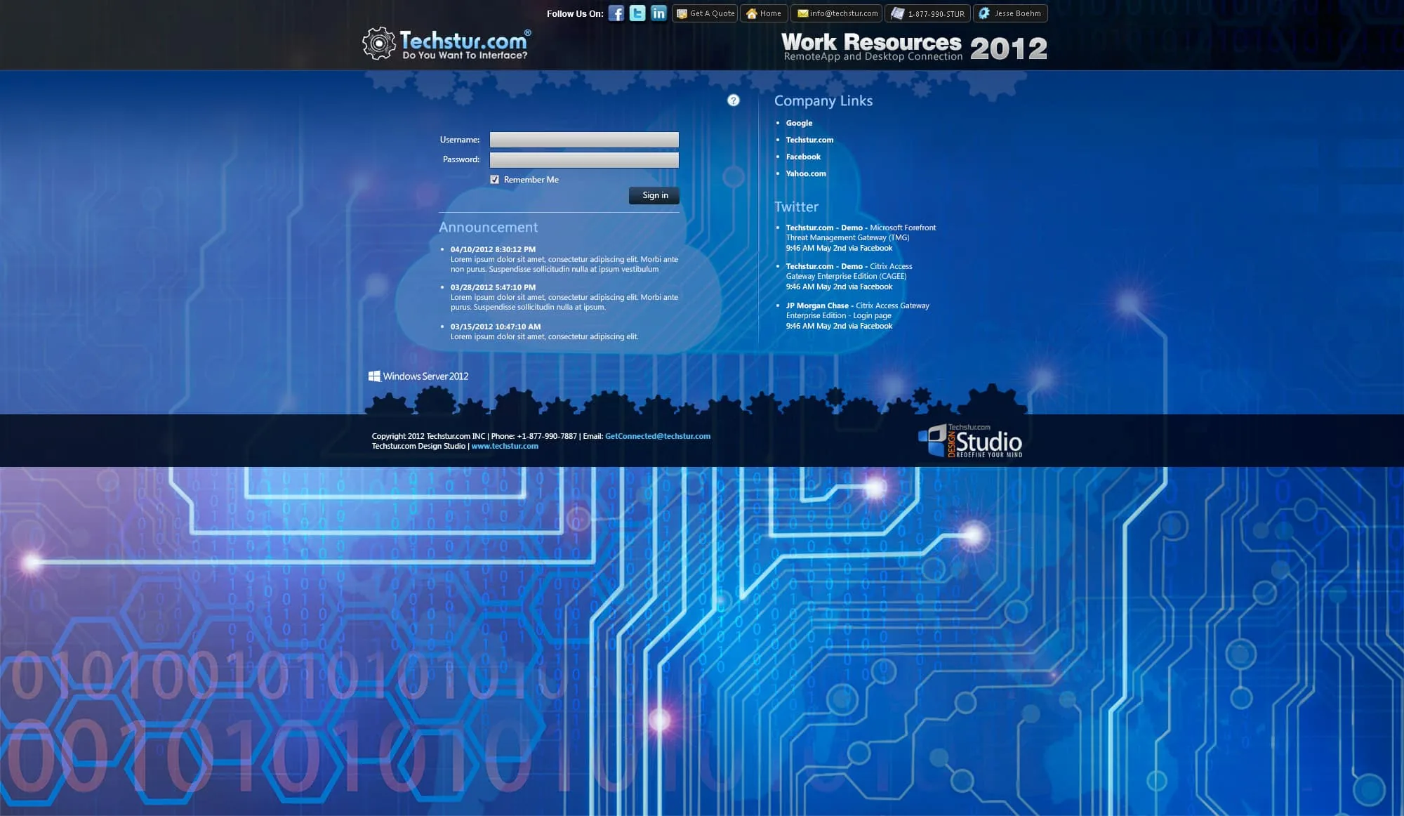 Techstur.com: RD Web 2012: Microsoft RD Web login page