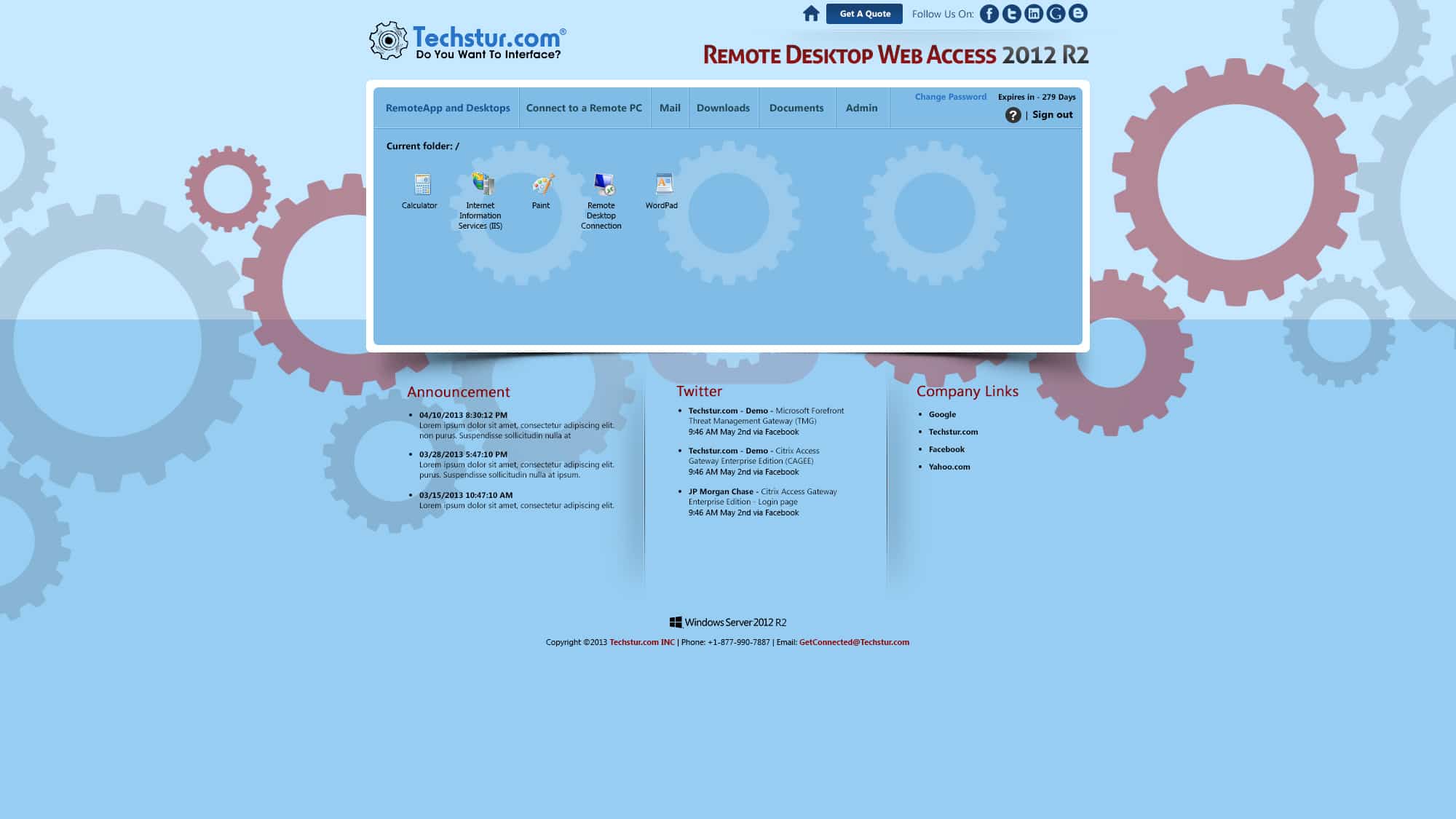 Techstur.com: RD Web 2012 R2: Microsoft RD Web screenshot 2