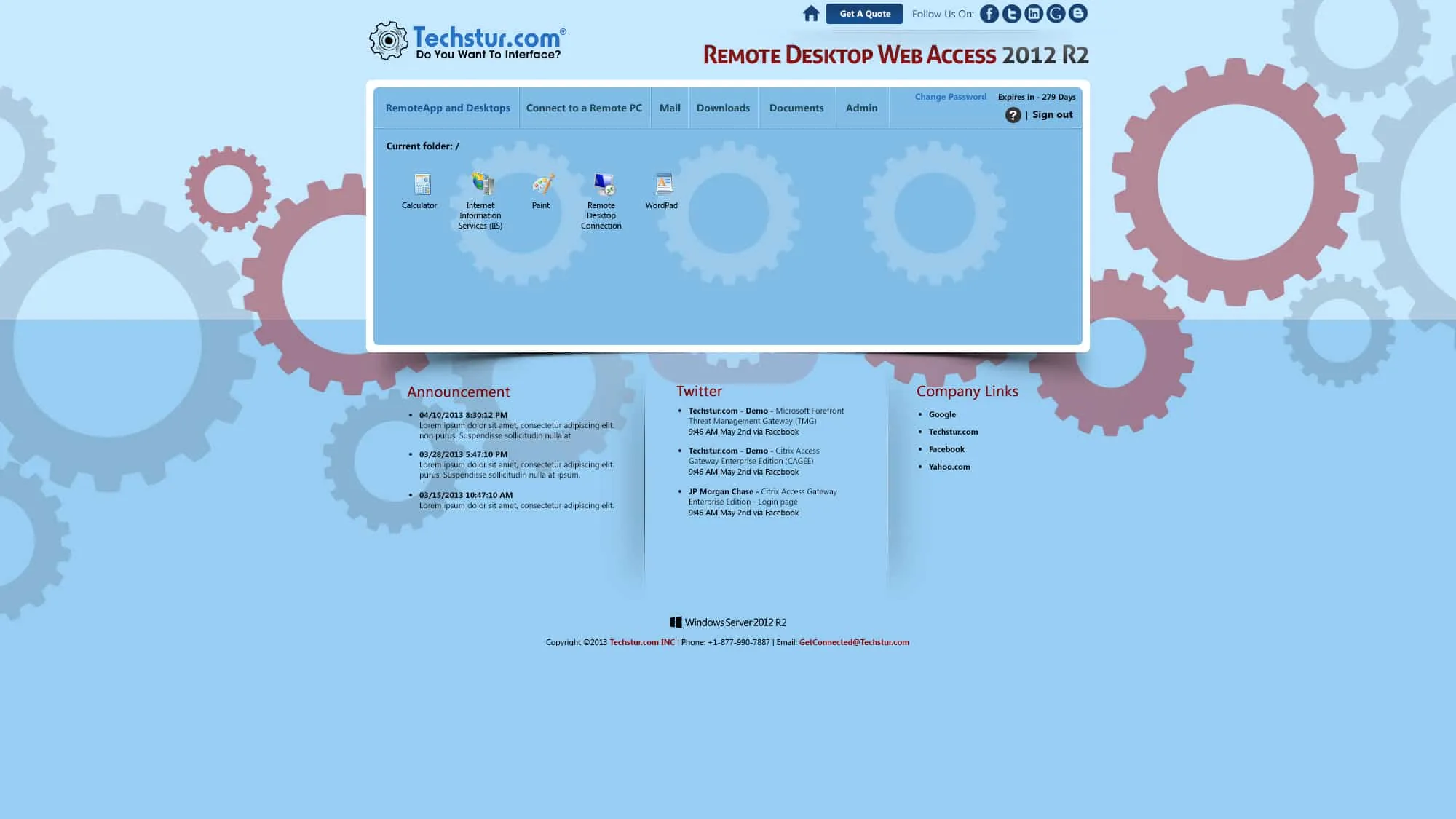 Techstur.com: RD Web 2012 R2: Microsoft RD Web screenshot 2