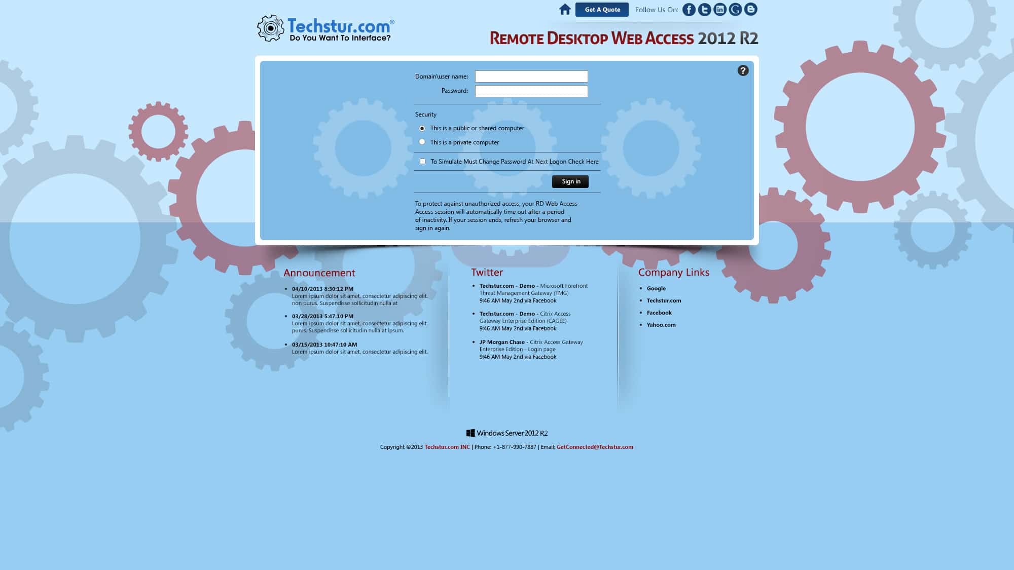 Techstur.com: RD Web 2012 R2: Microsoft RD Web login page