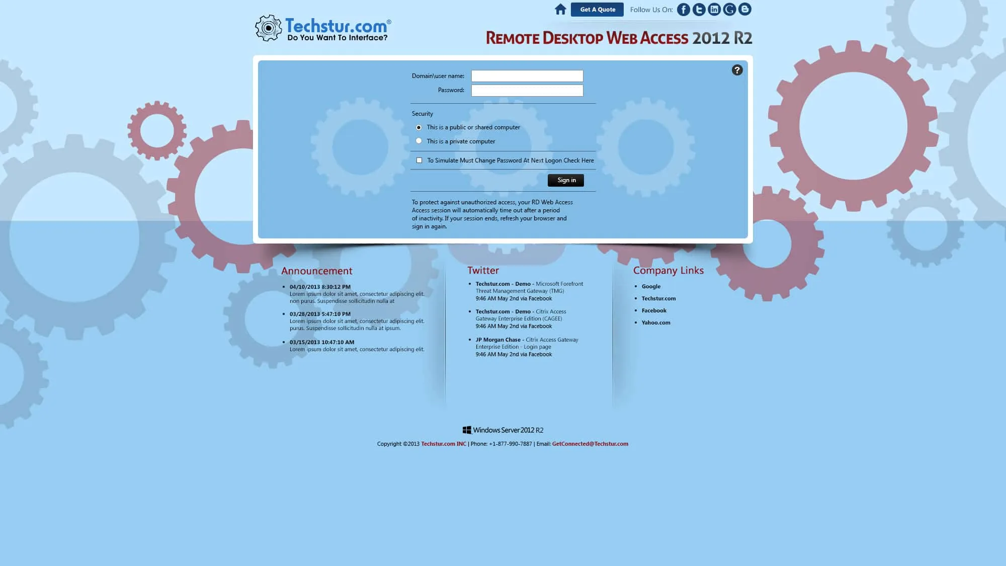 Techstur.com: RD Web 2012 R2: Microsoft RD Web login page