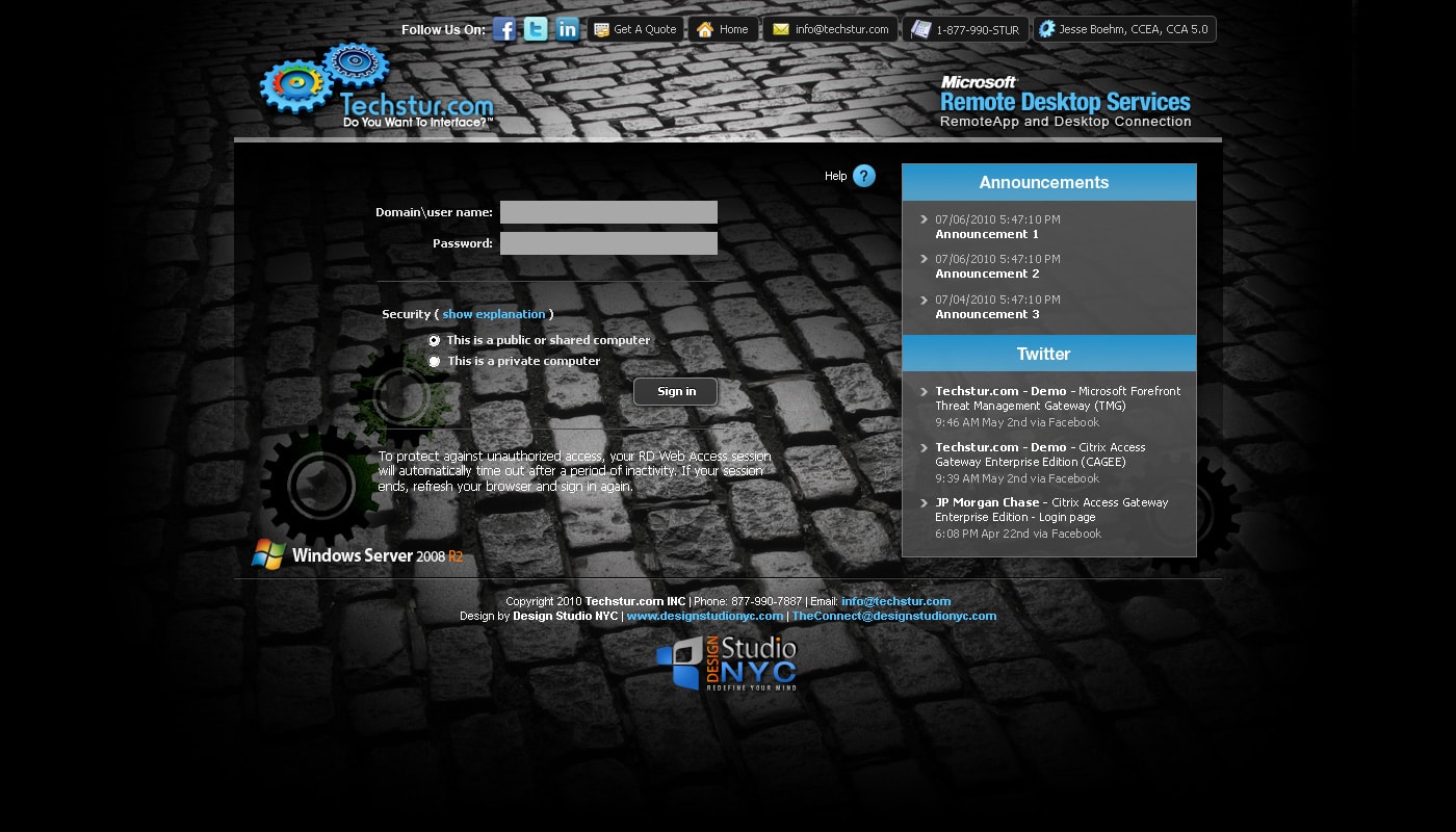 Techstur.com: RD Web Access 2010: Microsoft RD Web login page