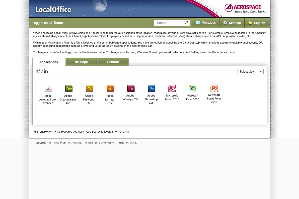 The Aerospace Corporation: Web Interface: Citrix Web Interface screenshot 2