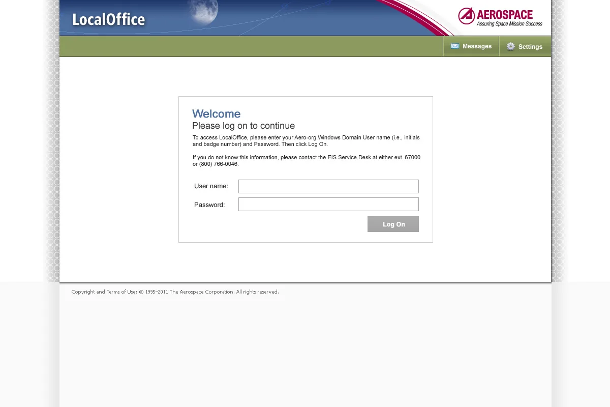 The Aerospace Corporation: Web Interface: Citrix Web Interface login page