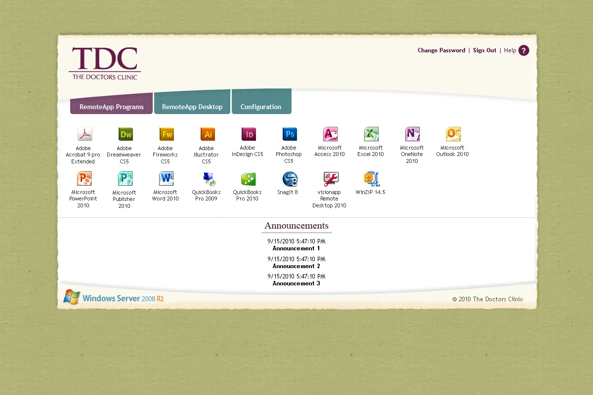 The Doctors Clinic: RD Web: Microsoft RD Web screenshot 2