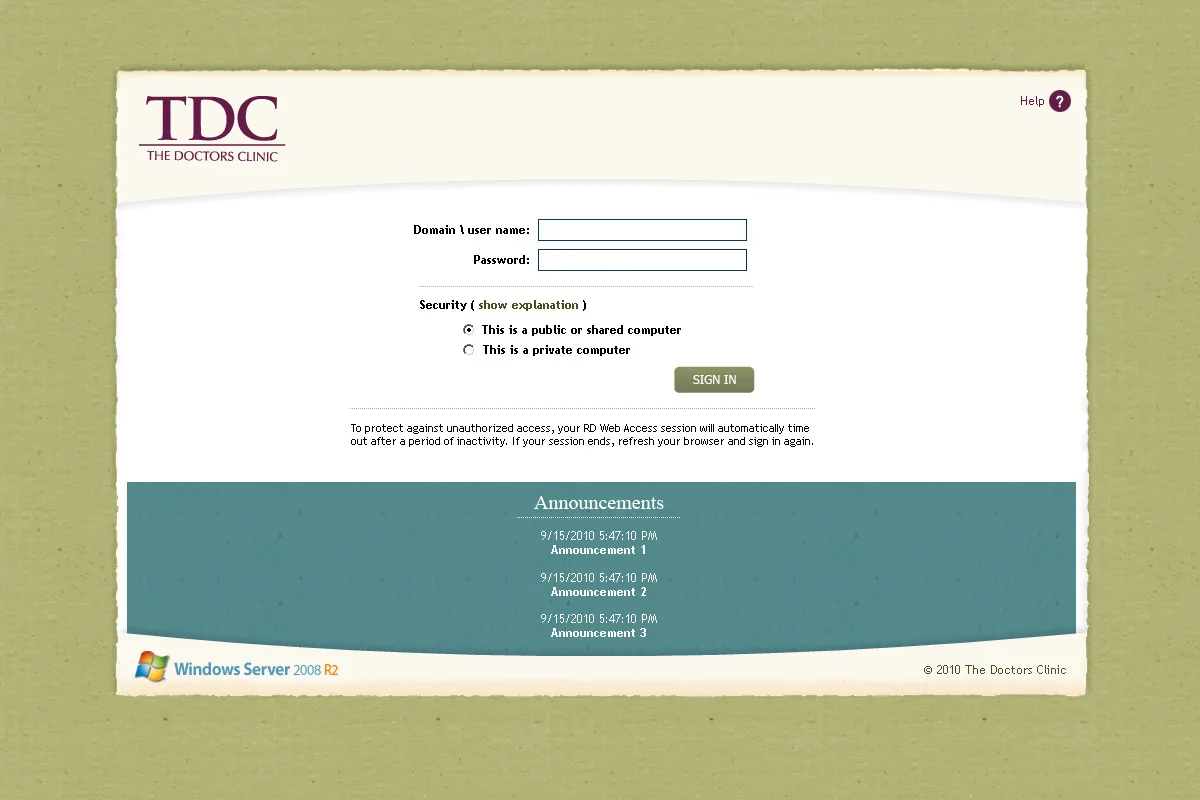 The Doctors Clinic: RD Web: Microsoft RD Web screenshot 3