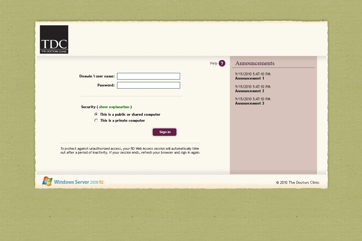 The Doctors Clinic: RD Web: Microsoft RD Web screenshot 5