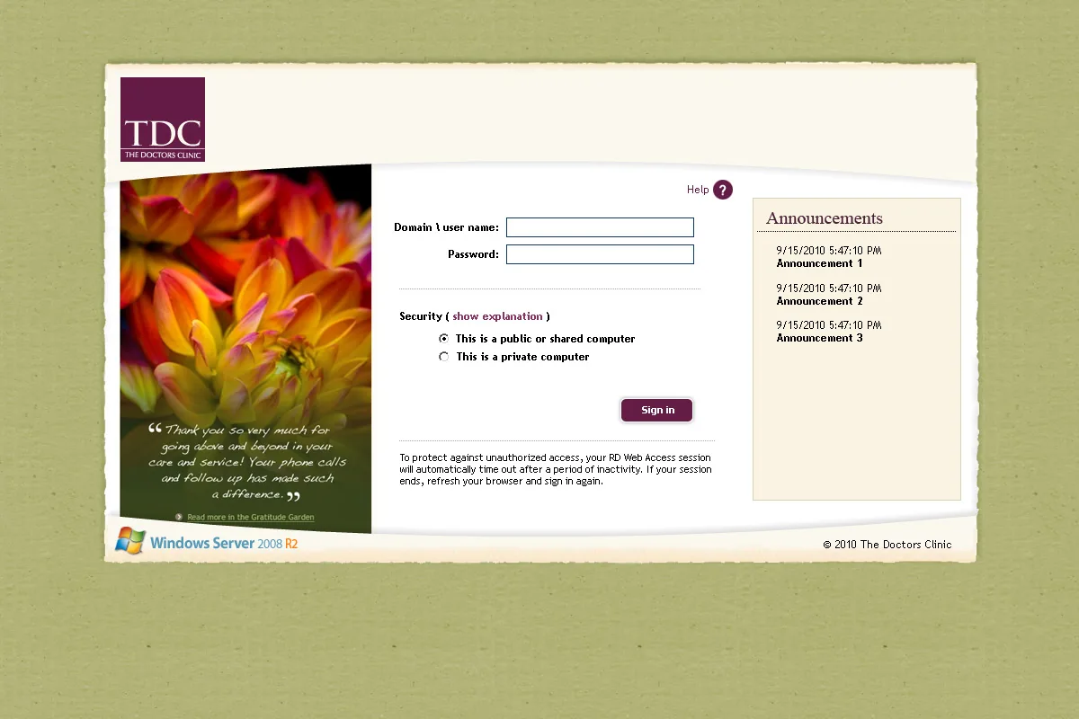 The Doctors Clinic: RD Web: Microsoft RD Web screenshot 7