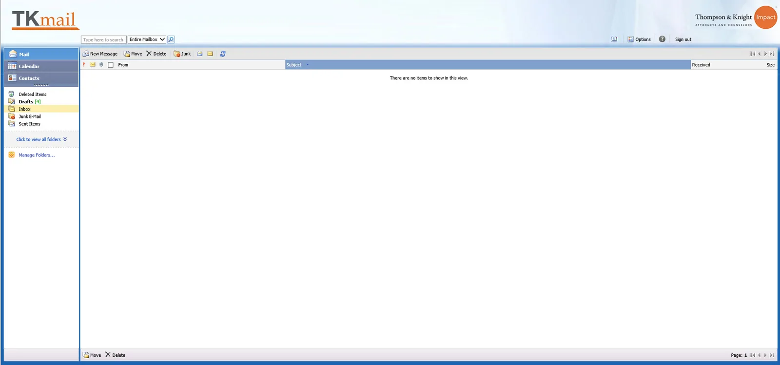 Thompson & Knight: OWA: Microsoft OWA screenshot 2