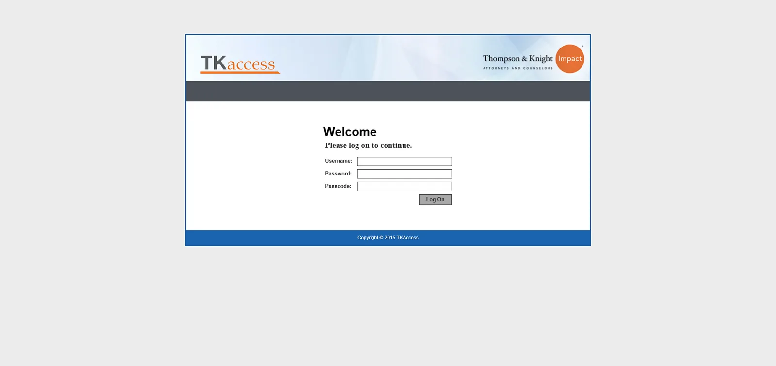 Thompson & Knight: Web Interface: Citrix Web Interface login page