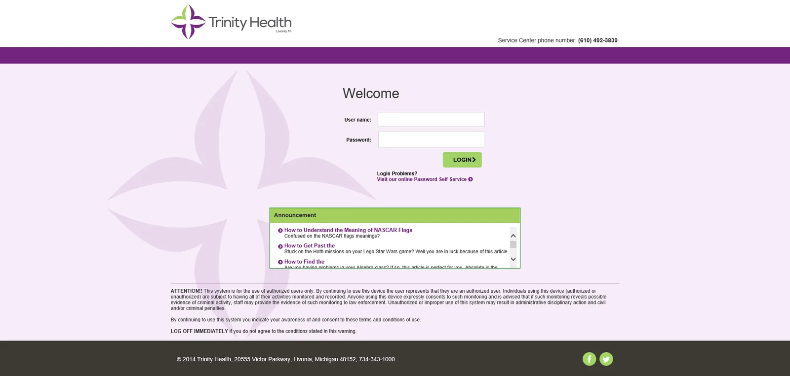 Trinity Health: NetScaler: Citrix NetScaler login page