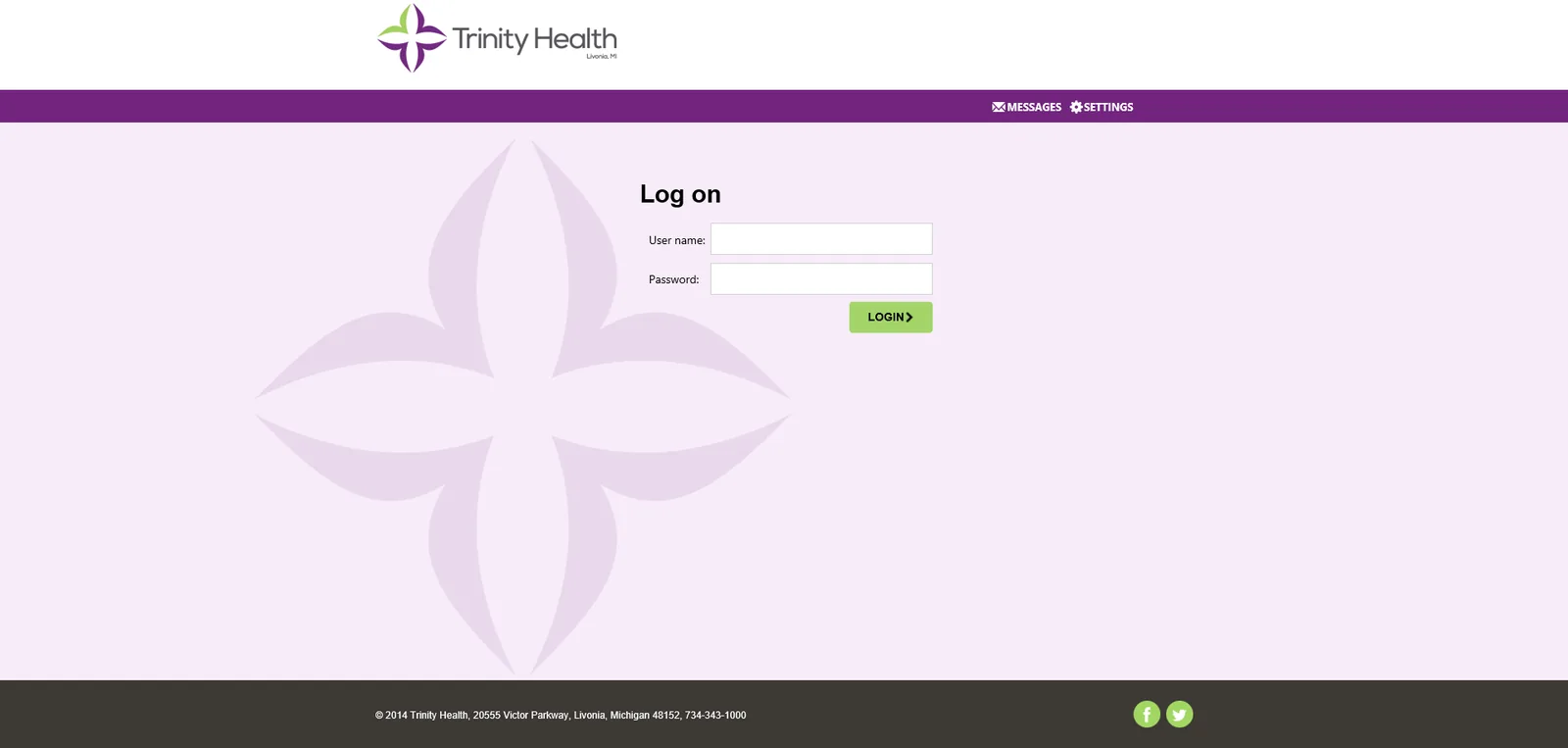 Trinity Health: Web Interface: Citrix Web Interface login page