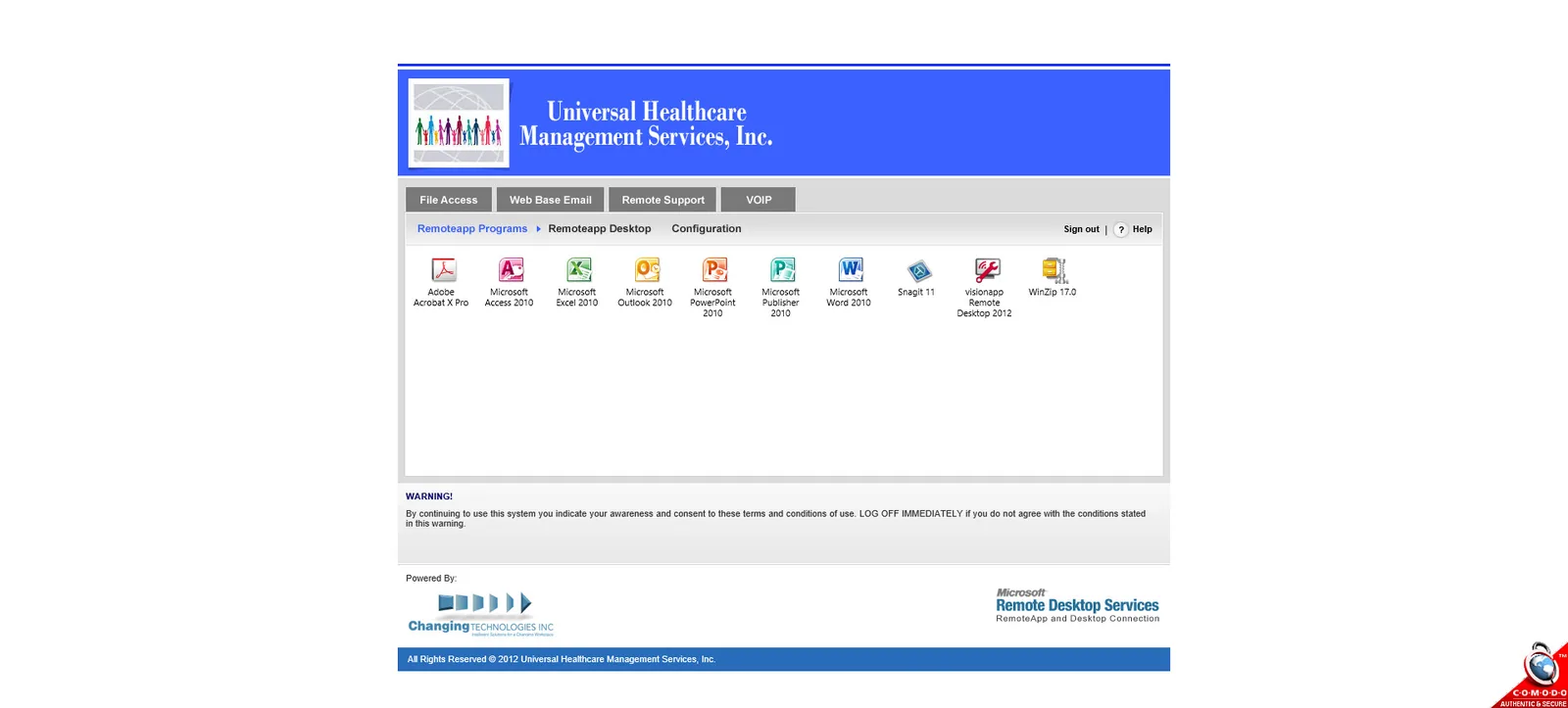Universal Healthcare Management Services: RD Web: Microsoft RD Web screenshot 2