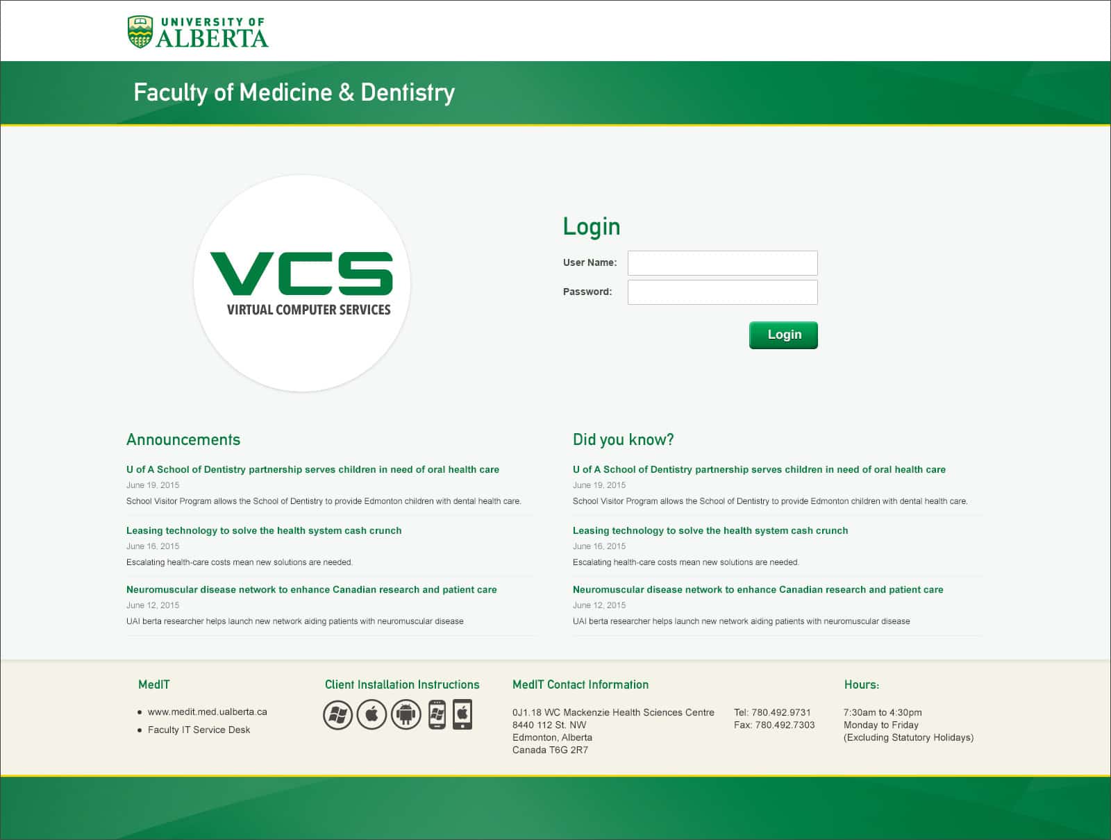 University of Alberta: Citrix StoreFront login page