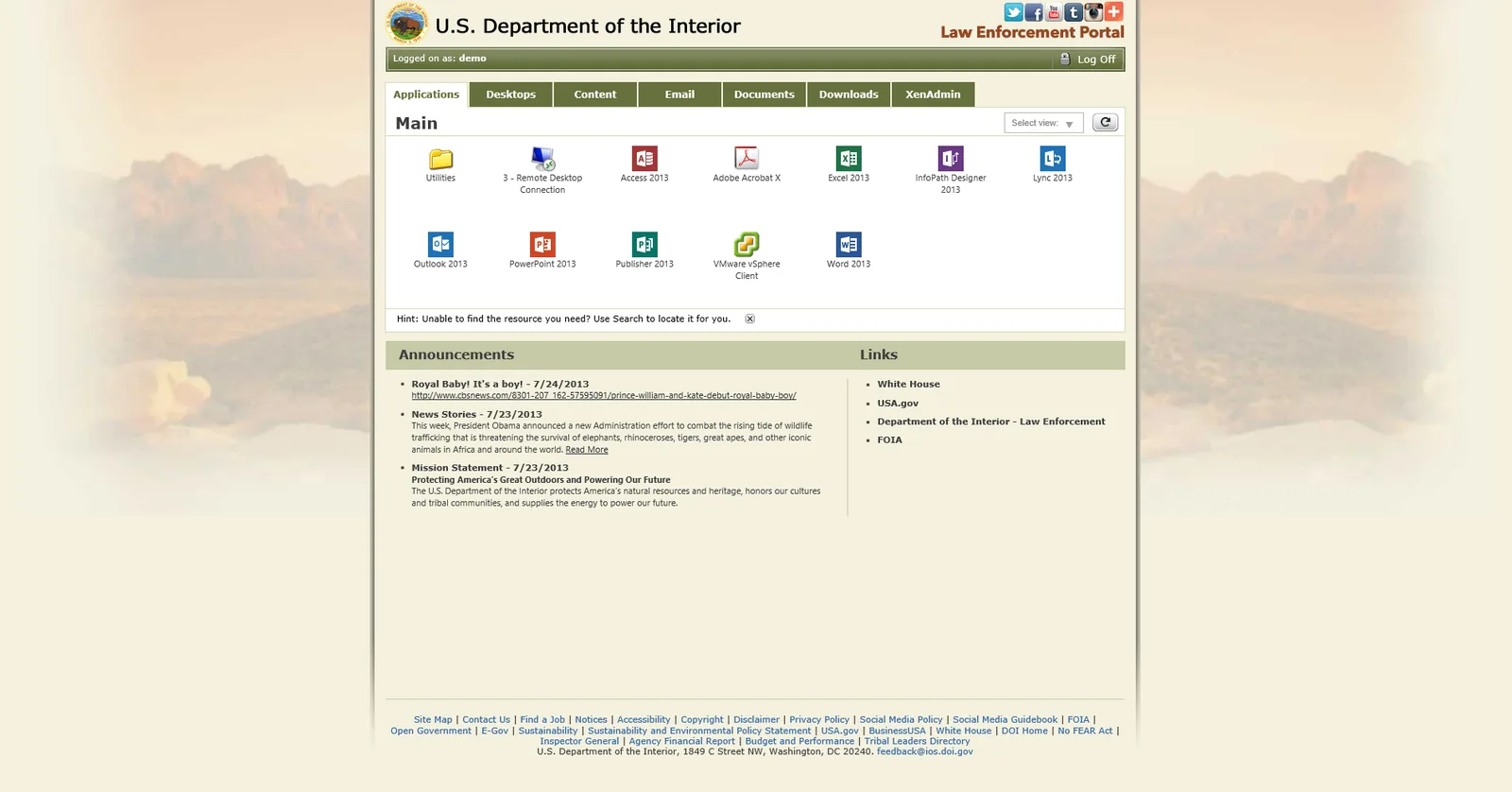 US Department of the Interior: Web Interface: Citrix Web Interface screenshot 2
