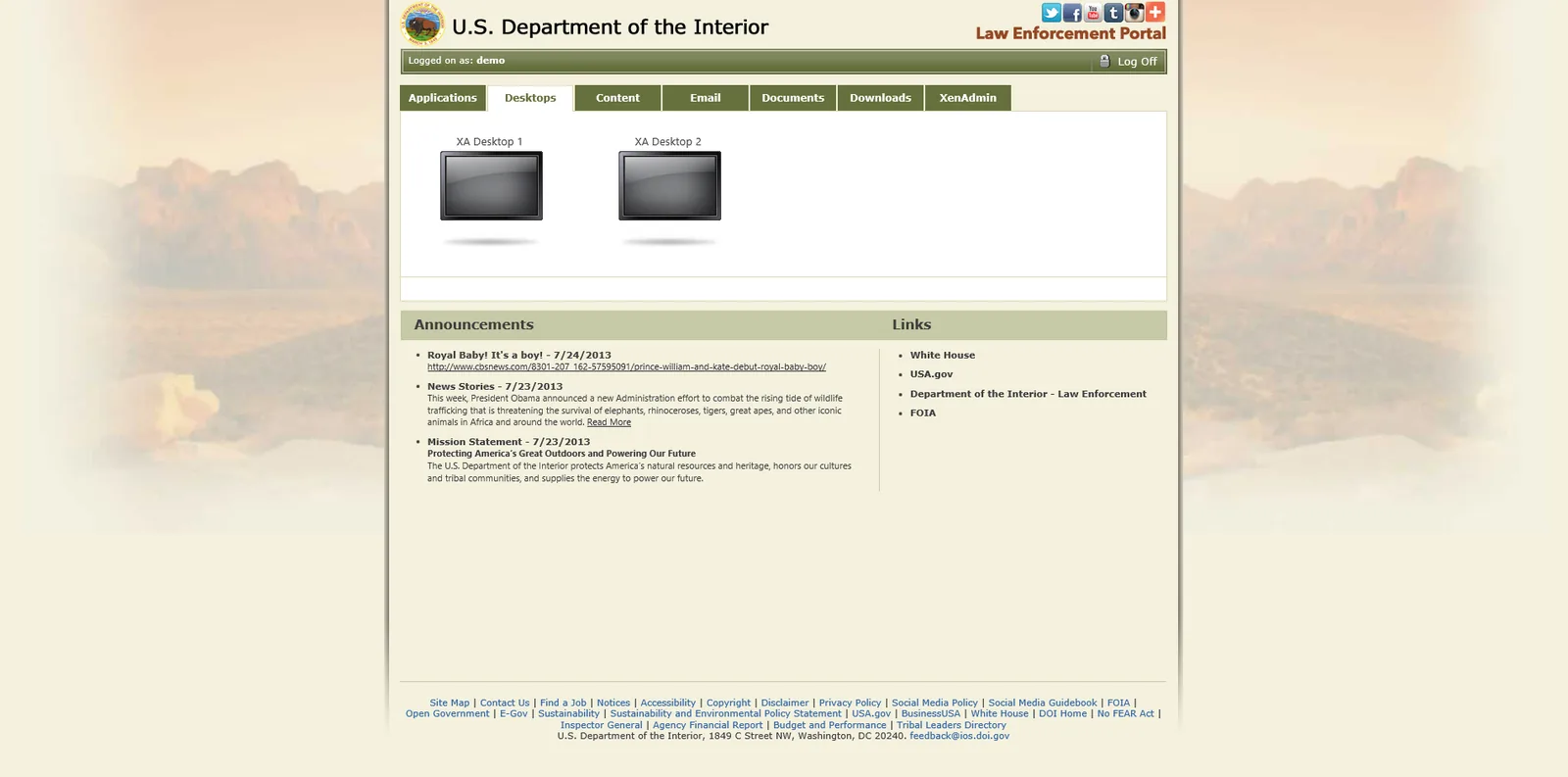 US Department of the Interior: Web Interface: Citrix Web Interface screenshot 3