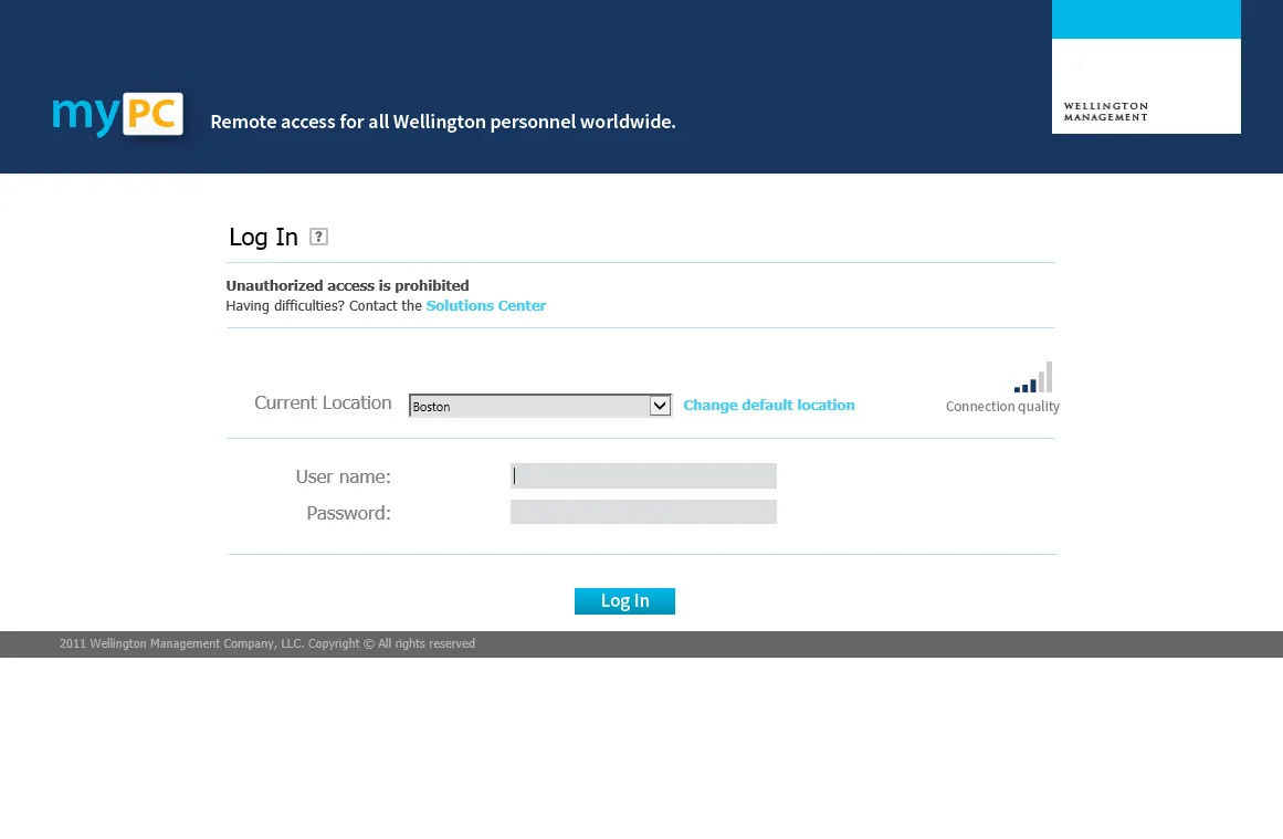 Wellington Management: Web Interface: Citrix Web Interface login page